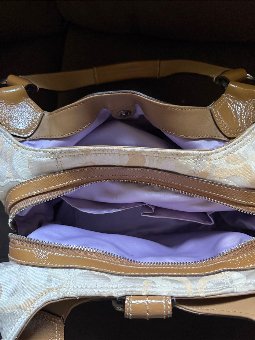 Coach Cream and Tan Shoulder Hobo with Buckle Accent - Picture 7 of 8